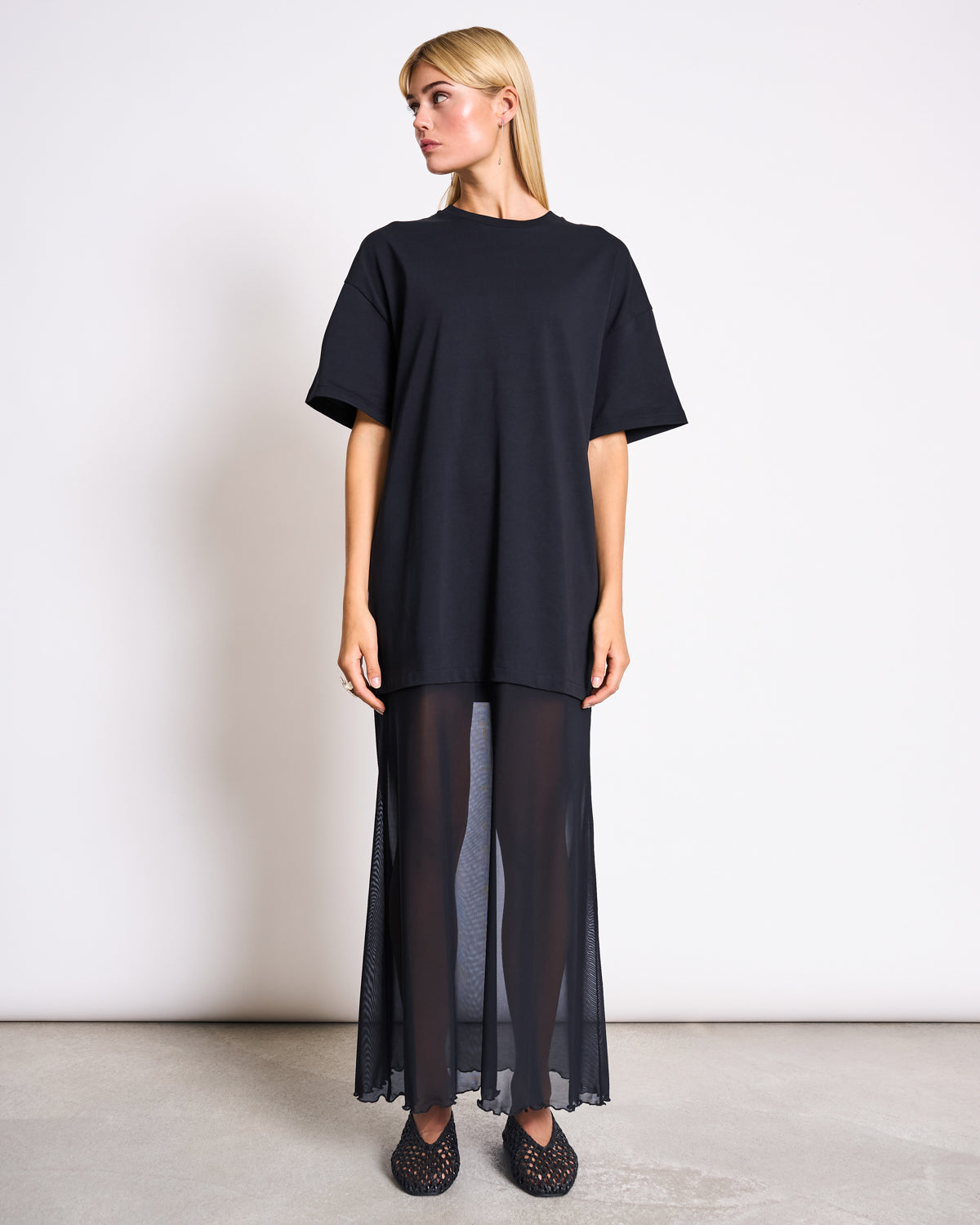 sheer jersey dress Overlapped Scarf Sheer Stretch Jersey Maxi Dress (Women)