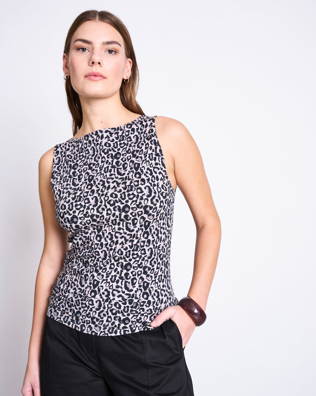 BOAT NECK TOP FELIS LEO PRINT GOTS