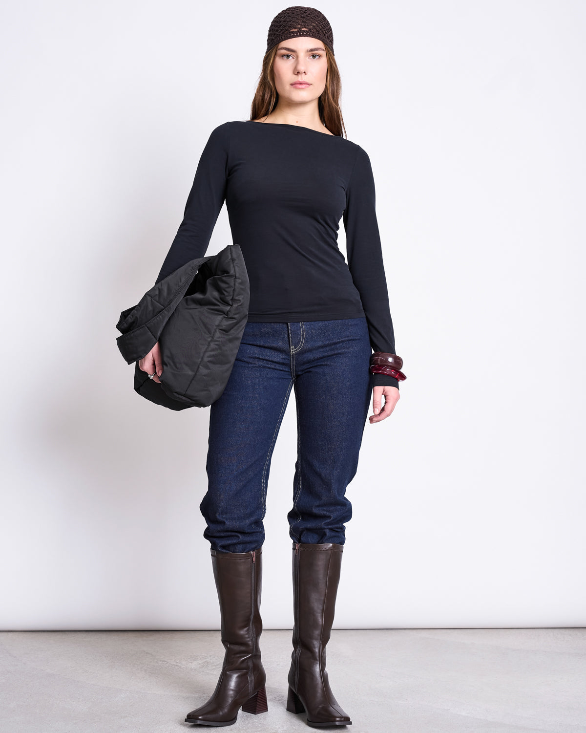 BOAT NECK LONGSLEEVE JURI BLACK GOTS