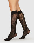 SWEDISH STOCKINGS ROSA LACE KNEE-HIGHS BLACK
