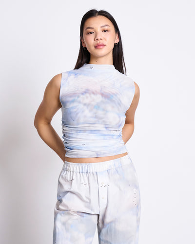 RUFFLE TOP LAGUNA CLOUD PRINT