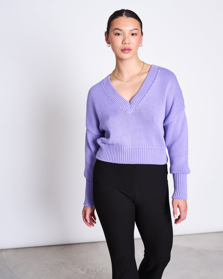 V NECK JUMPER LUZ LILAC GOTS