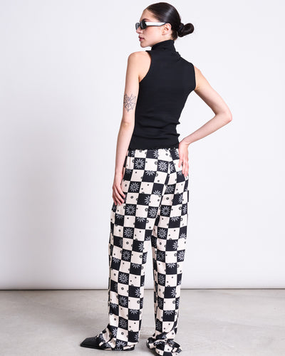 MID RISE LOOSE PANTS STRATH FLORAL SQUARE PRINT