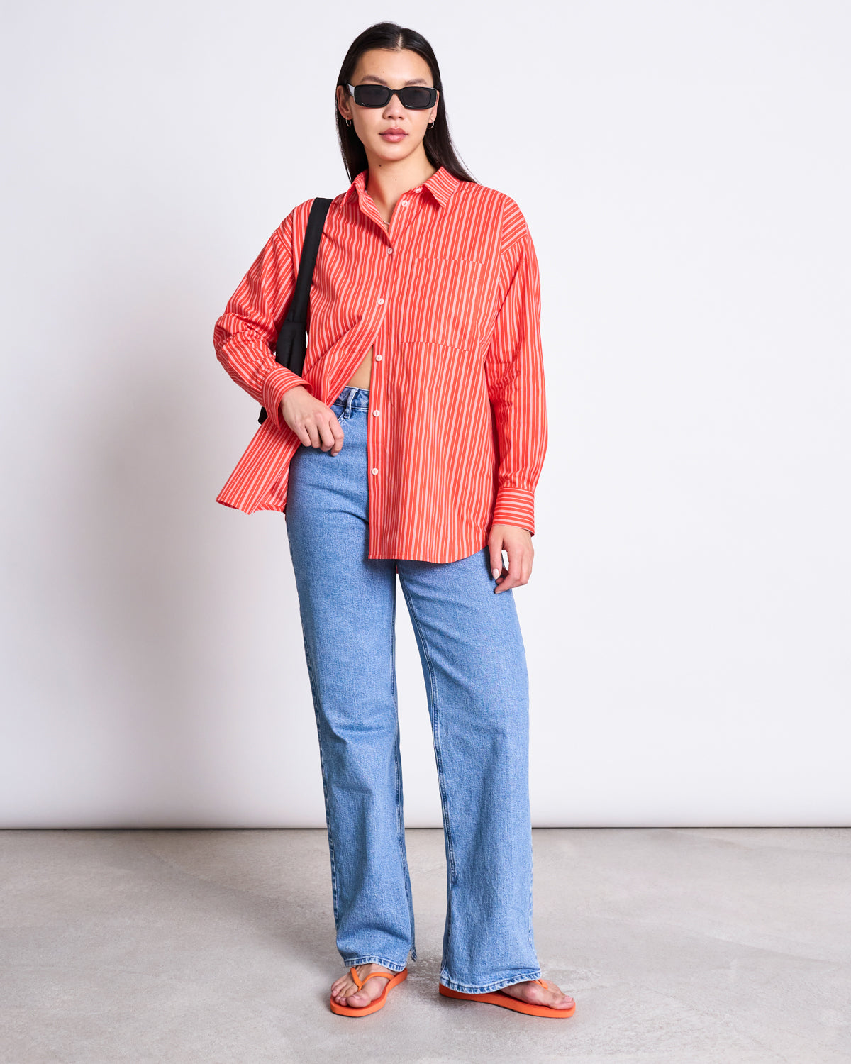 OVERSIZED SHIRT MAMRO CHERRY RED WHITE STRIPED