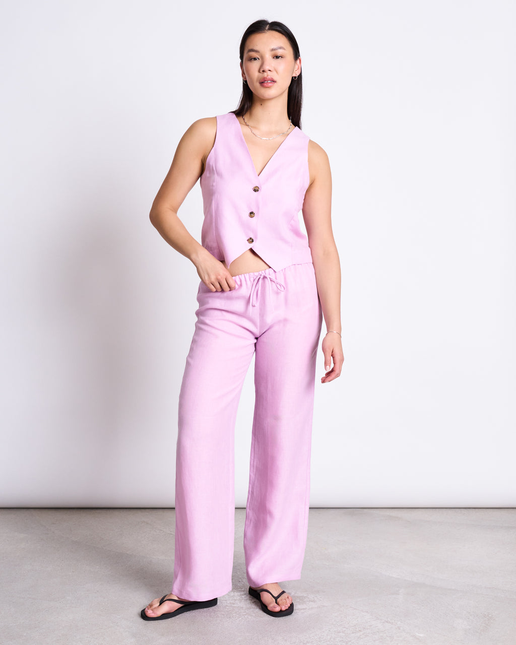 LINEN VEST HVIDE LIGHT ORCHID Tops jan-n-june 2