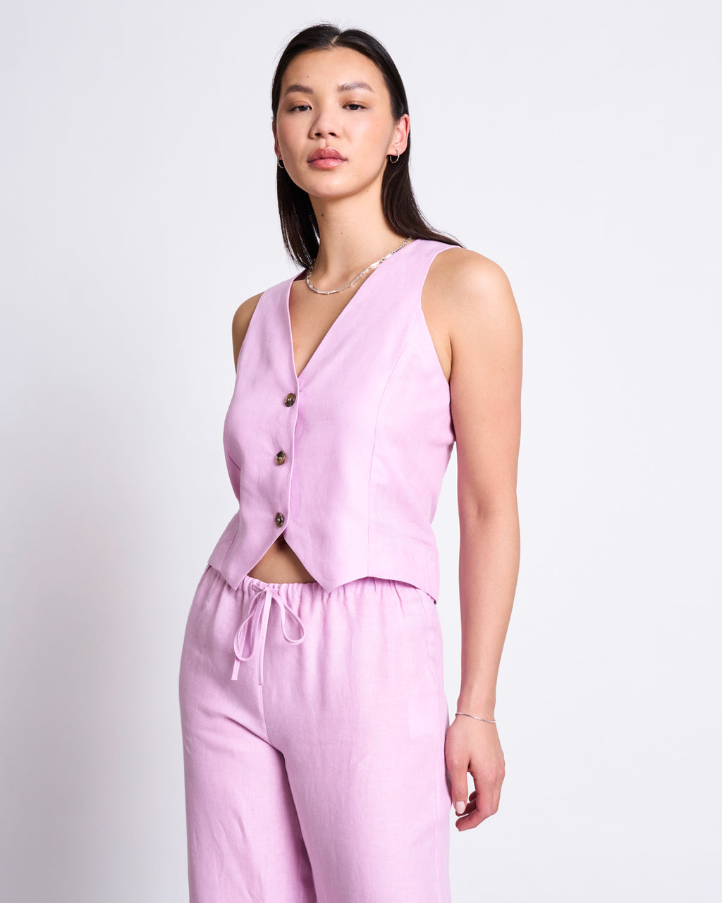 LINEN VEST HVIDE LIGHT ORCHID Tops jan-n-june 1