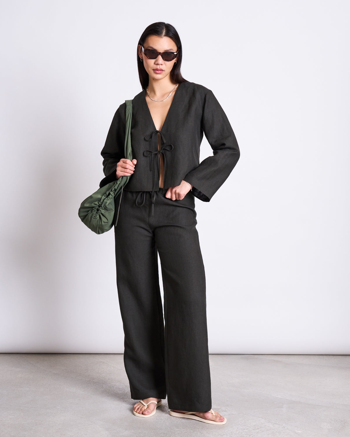 LINEN DRAWSTRING PANTS SJOV DARK OLIVE Pants jan-n-june 1