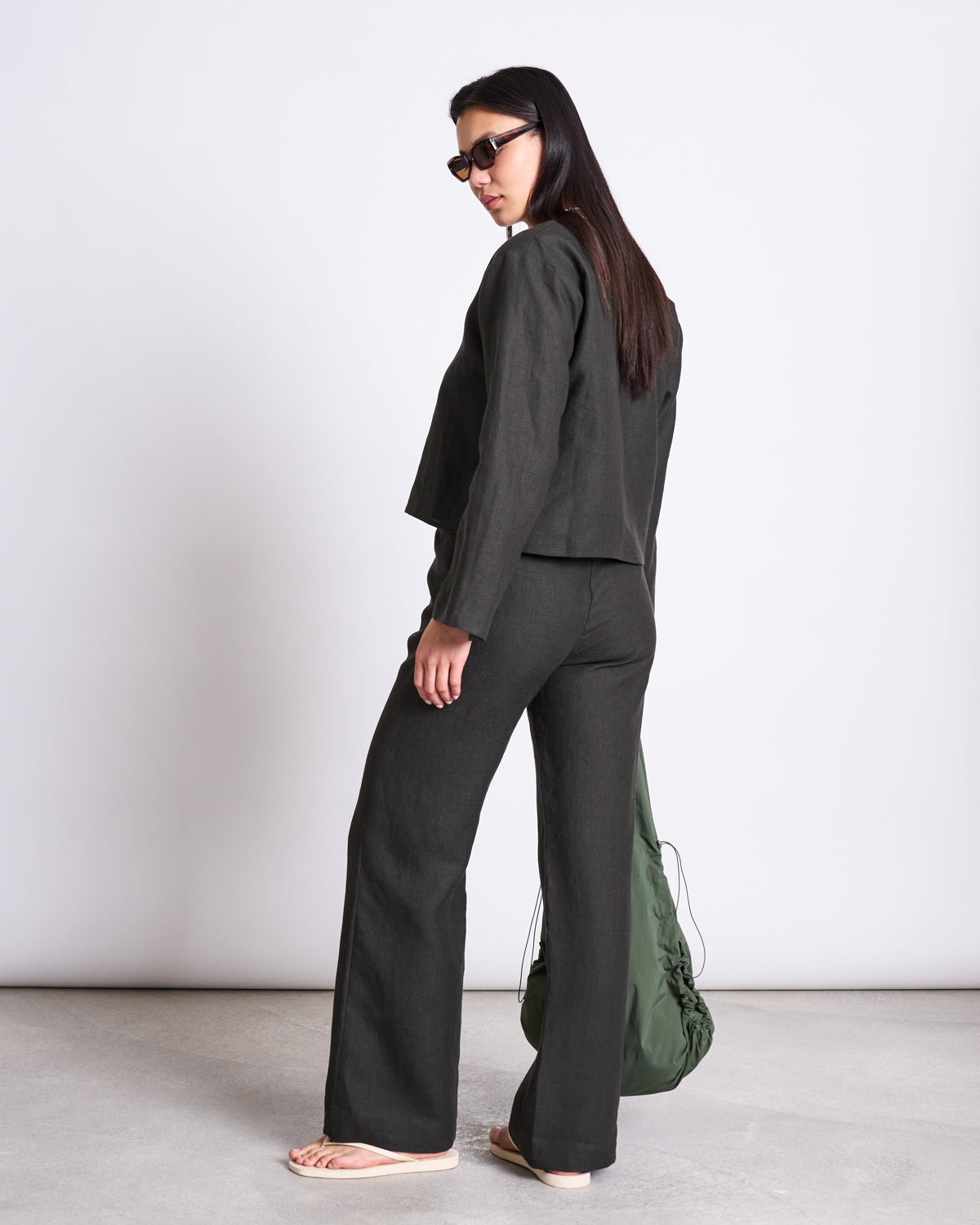 LINEN DRAWSTRING PANTS SJOV DARK OLIVE