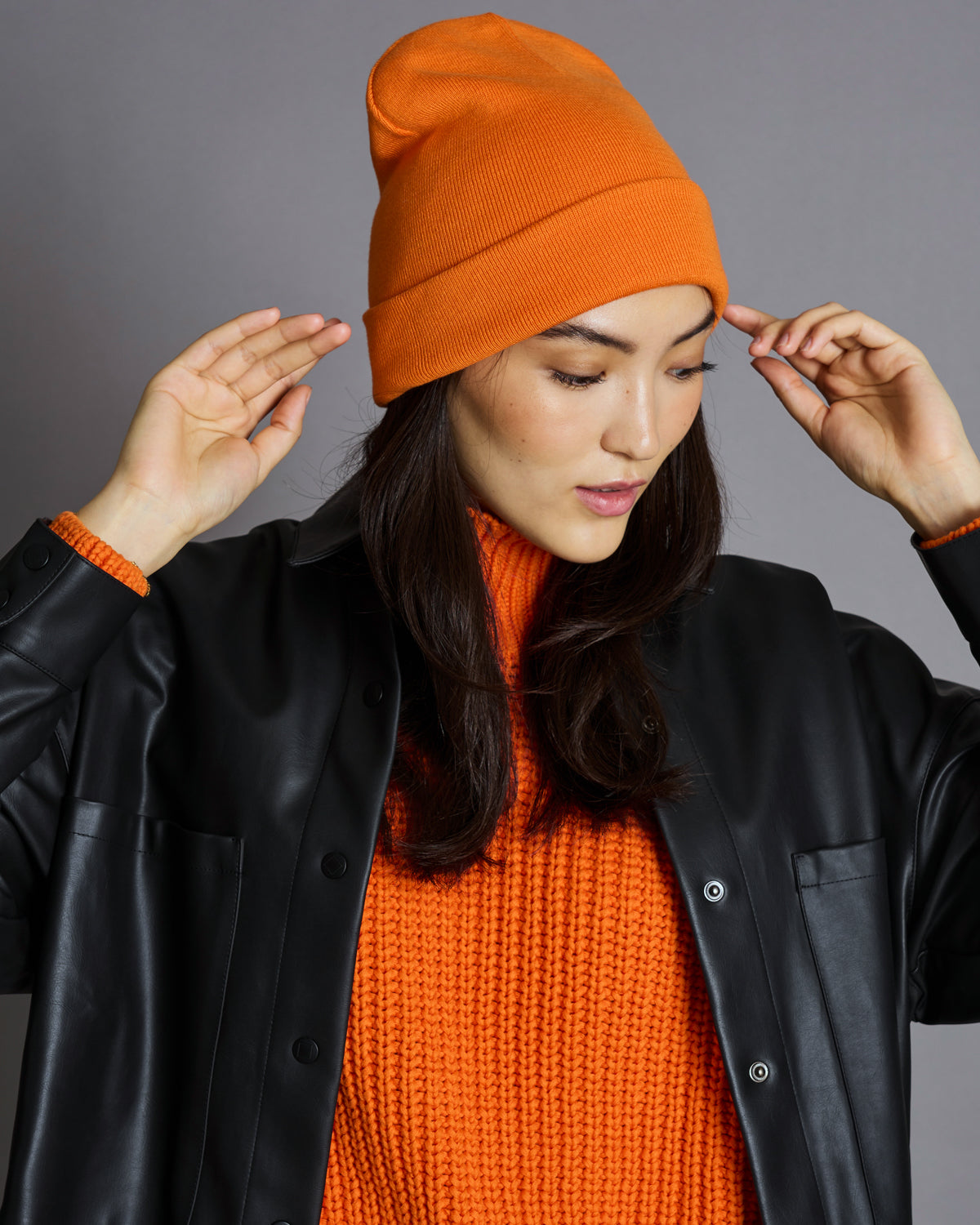 KNIT BEANIE BROOKLYN BRIGHT ORANGE GOTS