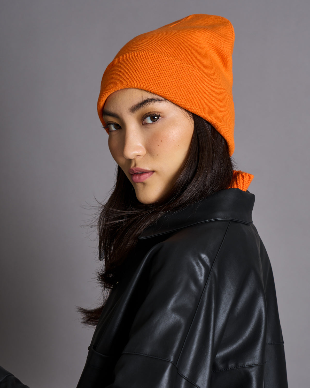 KNIT BEANIE BROOKLYN BRIGHT ORANGE GOTS