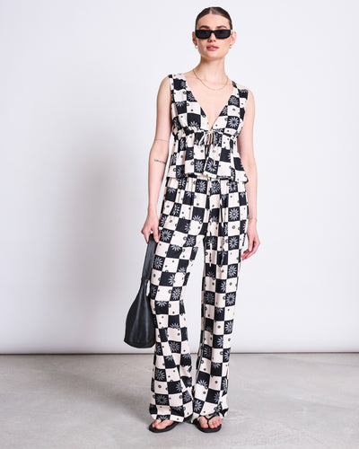 MID RISE LOOSE PANTS STRATH FLORAL SQUARE PRINT