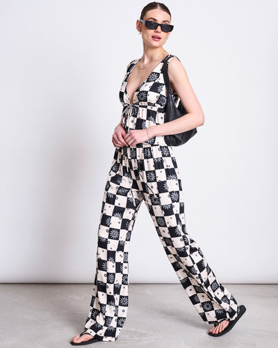 MID RISE LOOSE PANTS STRATH FLORAL SQUARE PRINT