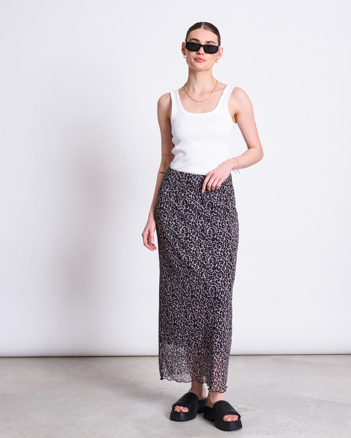 MESH MAXI SKIRT SMUK LEO PRINT