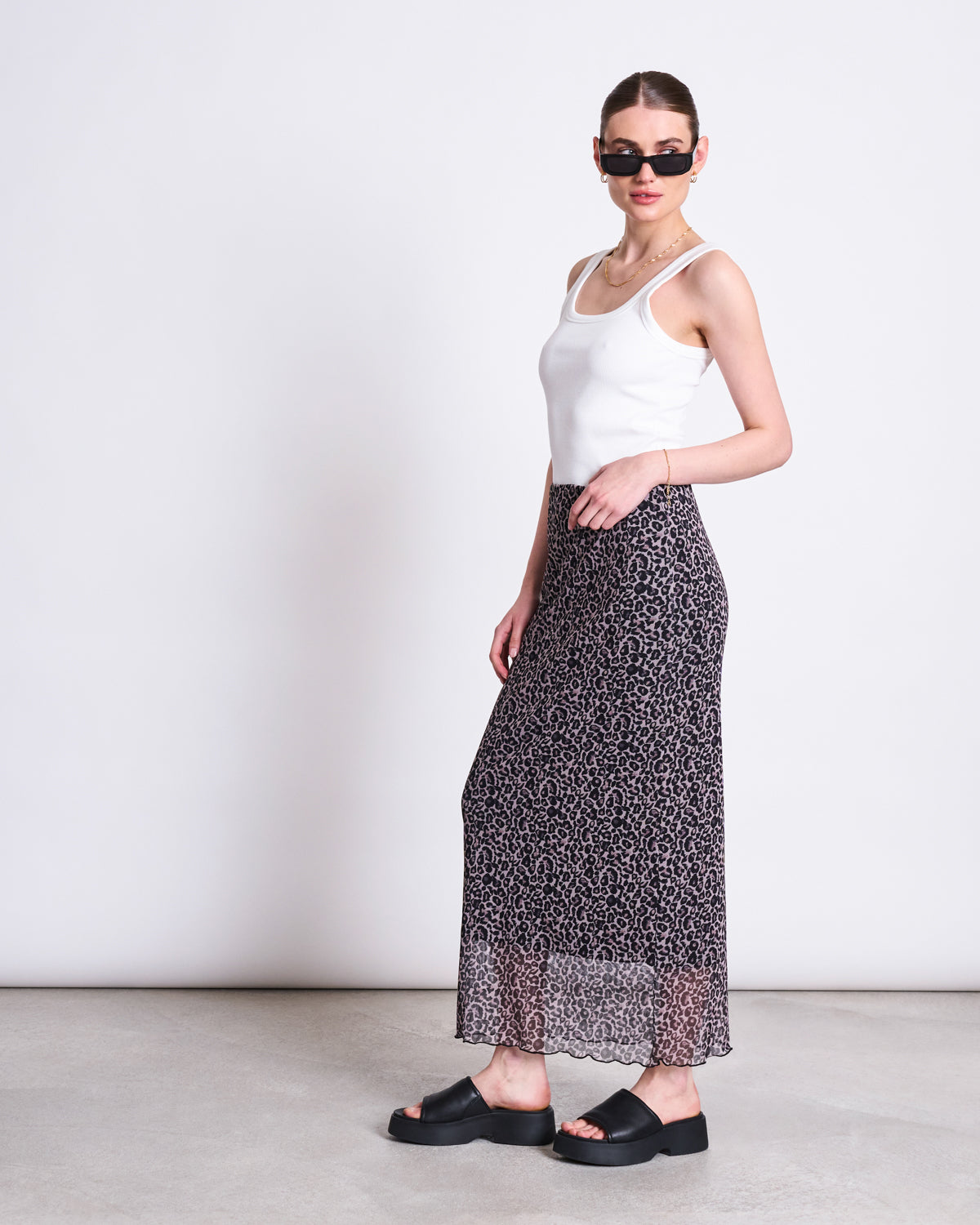 MESH MAXI SKIRT SMUK LEO PRINT