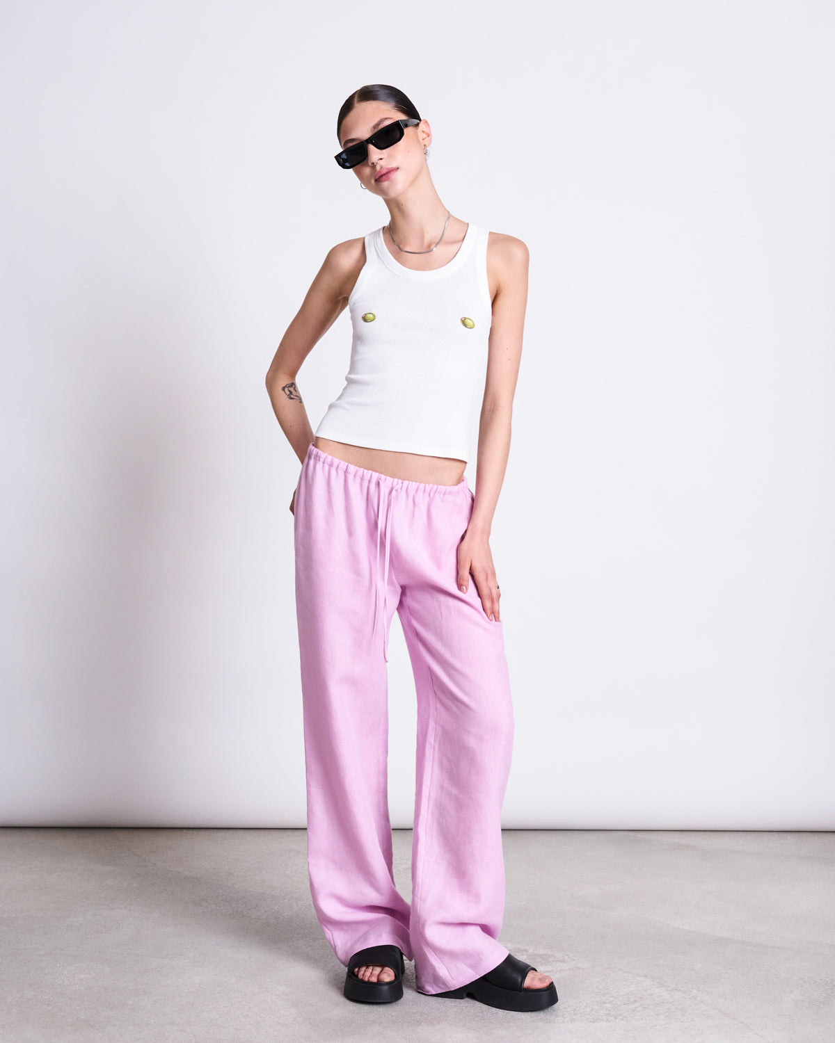 LINEN DRAWSTRING PANTS SJOV LIGHT ORCHID