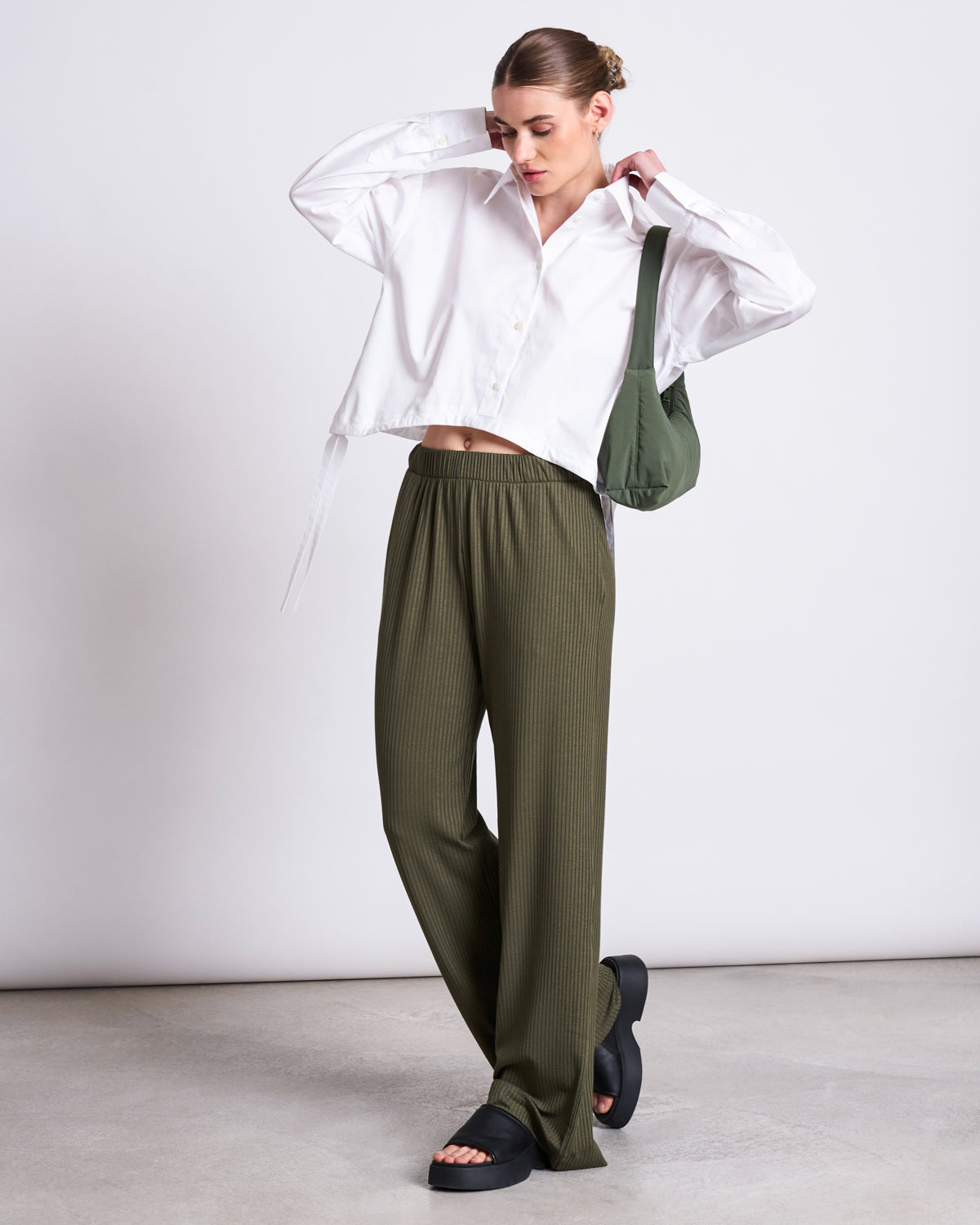 LYOCELL RIB PANTS SMILLA DARK OLIVE