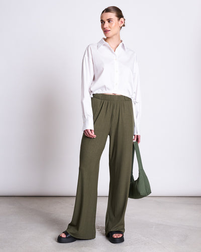 LYOCELL RIB PANTS SMILLA DARK OLIVE