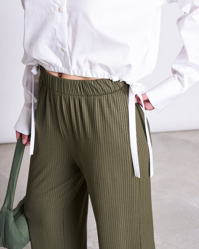 LYOCELL RIB PANTS SMILLA DARK OLIVE