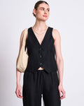LINEN VEST HVIDE BLACK Tops jan-n-june 1