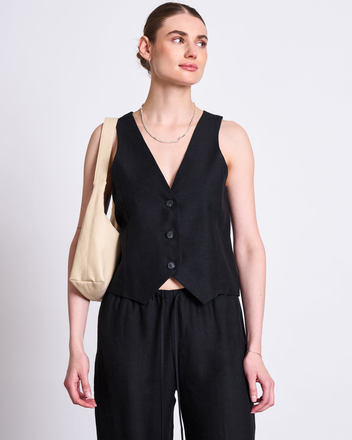 LINEN VEST HVIDE BLACK