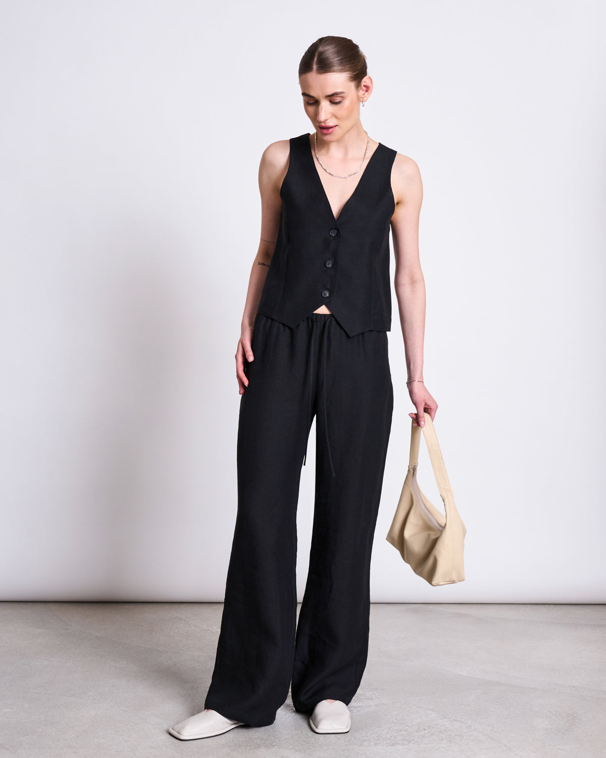 LINEN DRAWSTRING PANTS SJOV BLACK