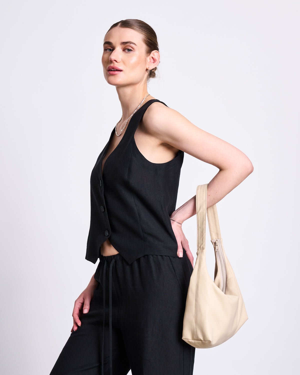 LINEN VEST HVIDE BLACK