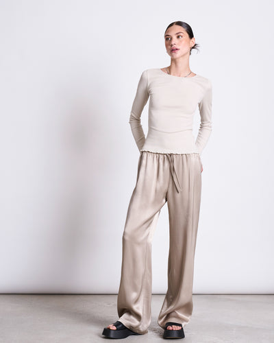 LOOSE SILKY PANTS FRIS SILVER GREY