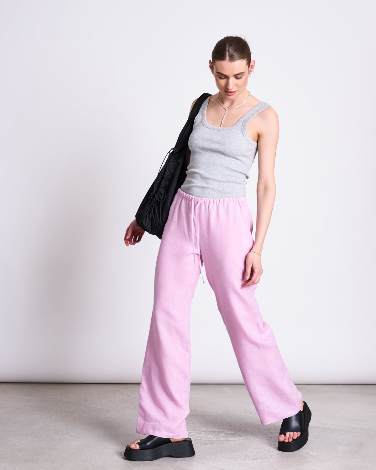 LINEN DRAWSTRING PANTS SJOV LIGHT ORCHID