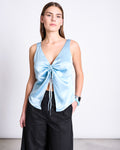 RUFFLED V-NECK TOP TALARA RETRO BLUE T-shirt jan-n-june 1