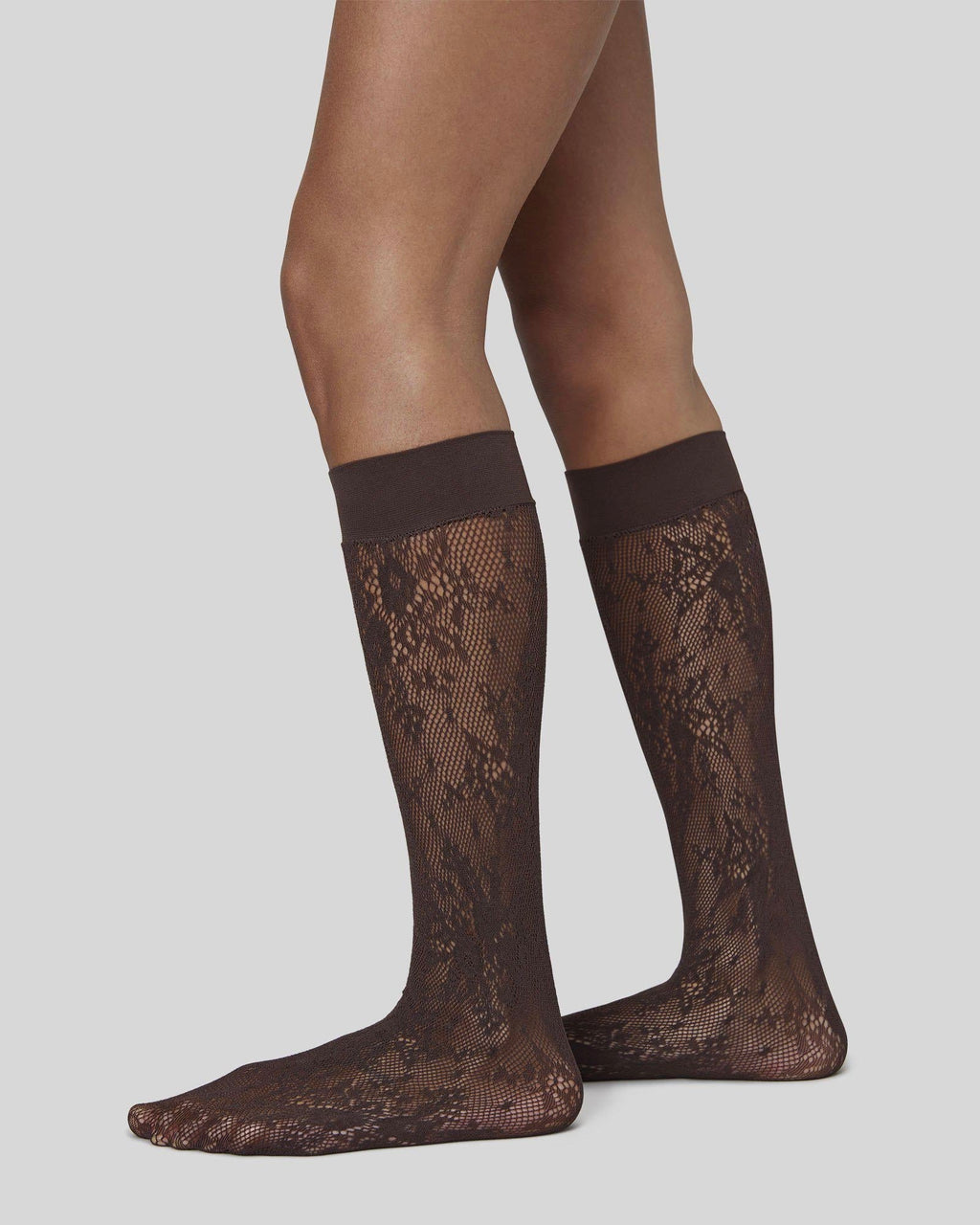 SWEDISH STOCKINGS ROSA LACE KNEE-HIGHS DARK BROWN