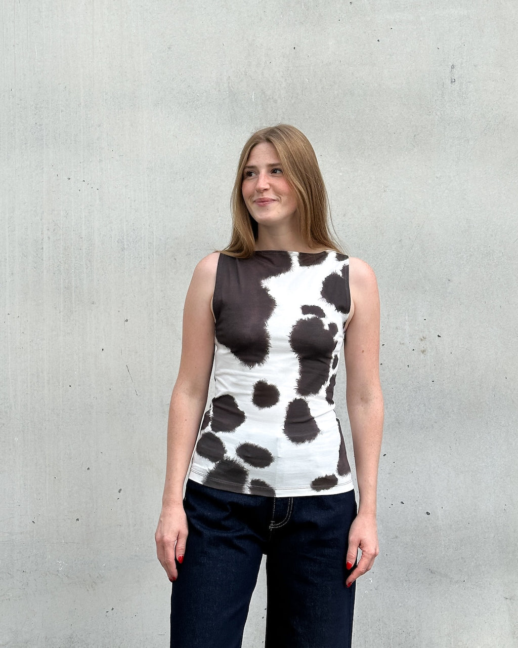 BOAT NECK TOP FELIS COW PRINT GOTS