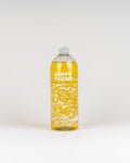 A clear plastic bottle of jan-n-june GUPPYFRIEND LAUNDRY DETERGENT, filled with yellow liquid and featuring white aquatic illustrations, stands upright against a plain white background. This vegan detergent is microplastic-free.