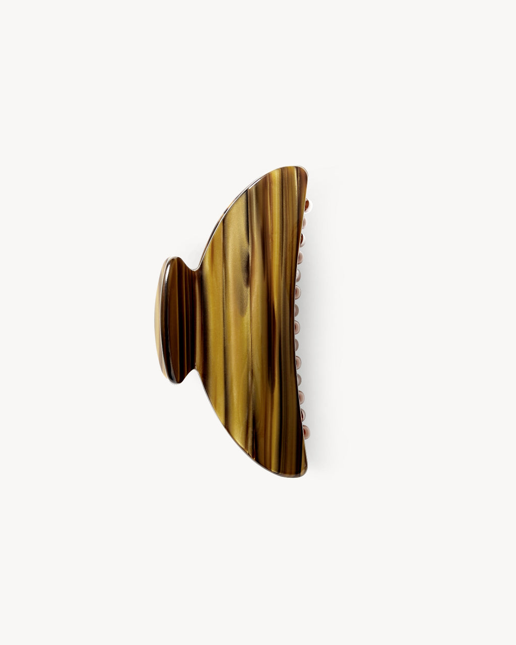 The jan-n-june MIDI HEIRLOOM CLAW TIGER'S EYE is a large brown acetate hair clip with a woodgrain pattern, made in Italy and shown on a plain white background.
