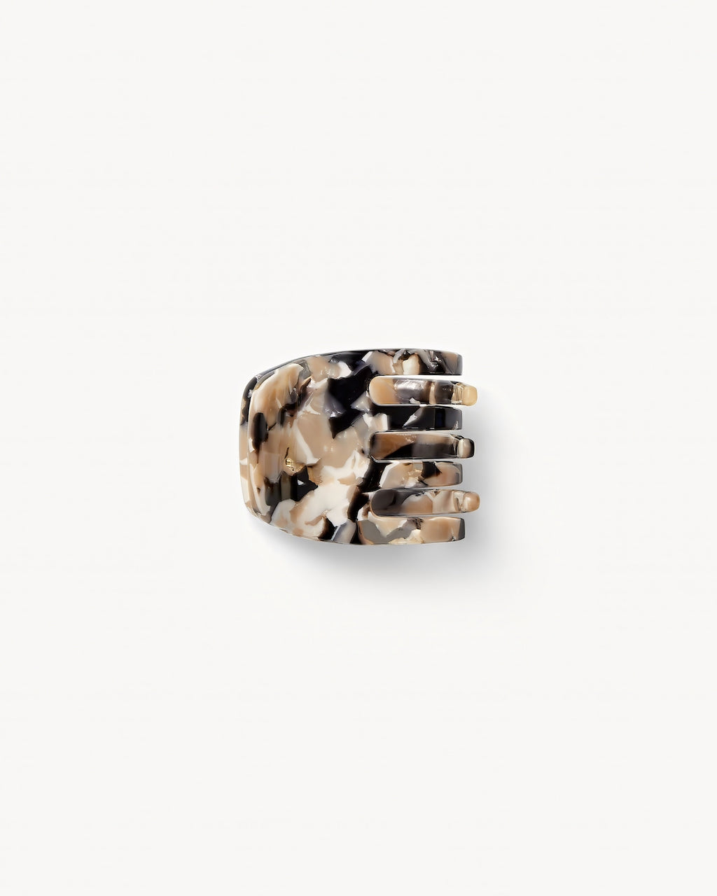 The jan-n-june MINI CLAW ABALONE is a marbled handcrafted acetate hair clip with beige, black, and white patterns and five rounded prongs—a sustainable accessory perfect for daily style, shown on a plain white background.