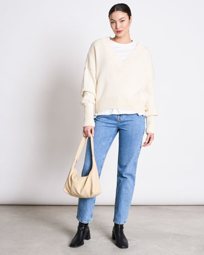 V-NECK JUMPER LUZ OFFWHITE GOTS