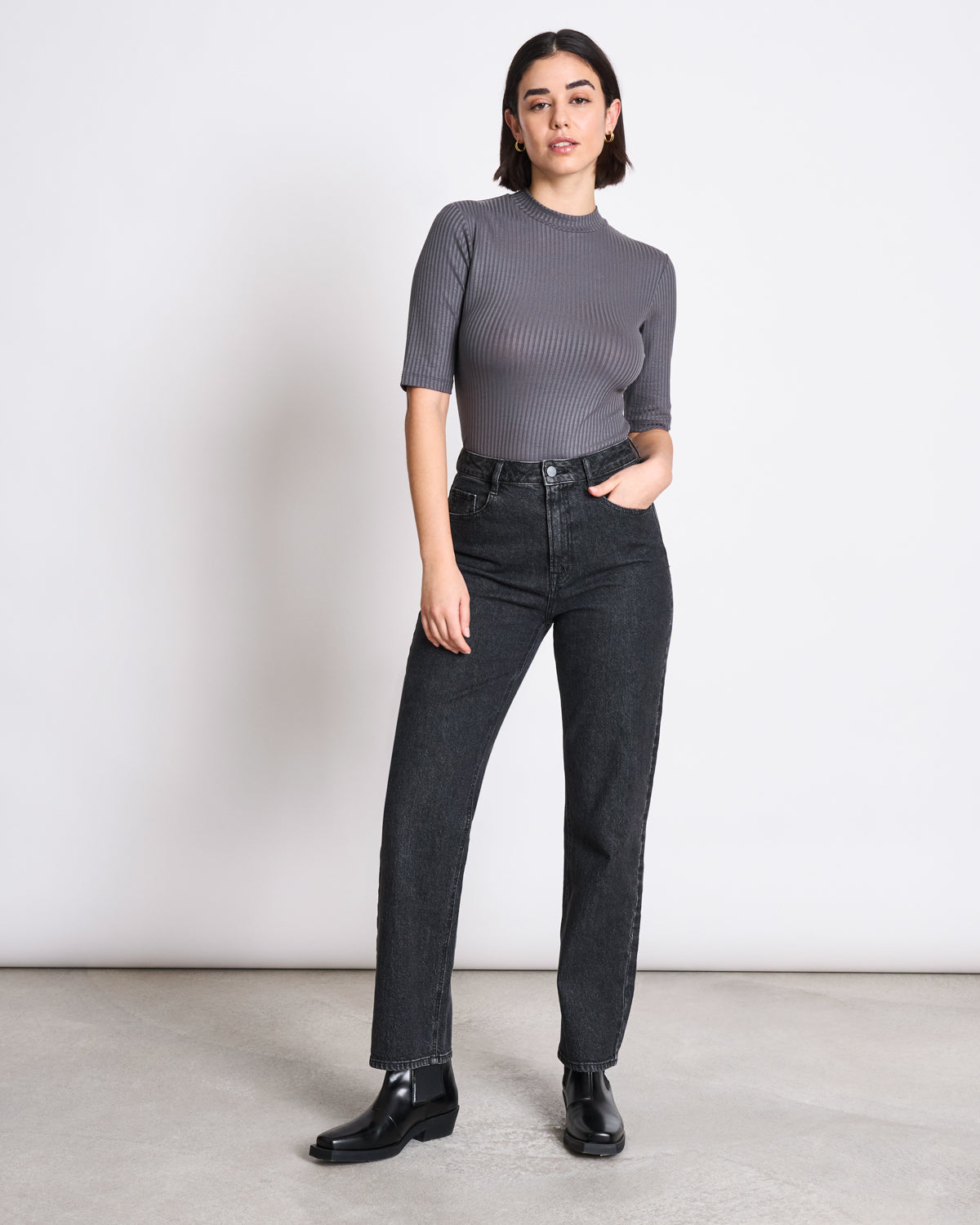 LYOCELL RIB T-SHIRT NINA DARK GREY