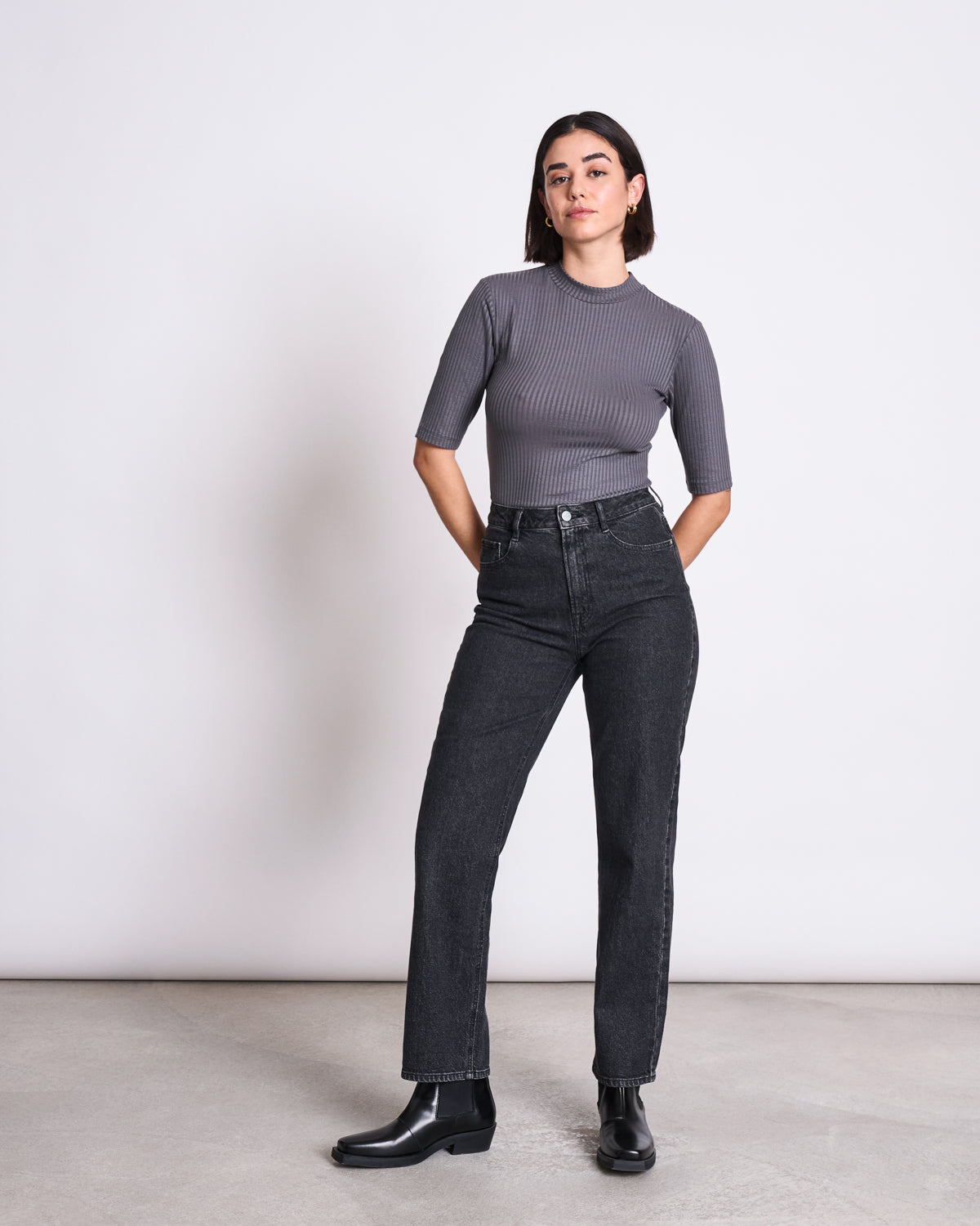 LYOCELL RIB T-SHIRT NINA DARK GREY