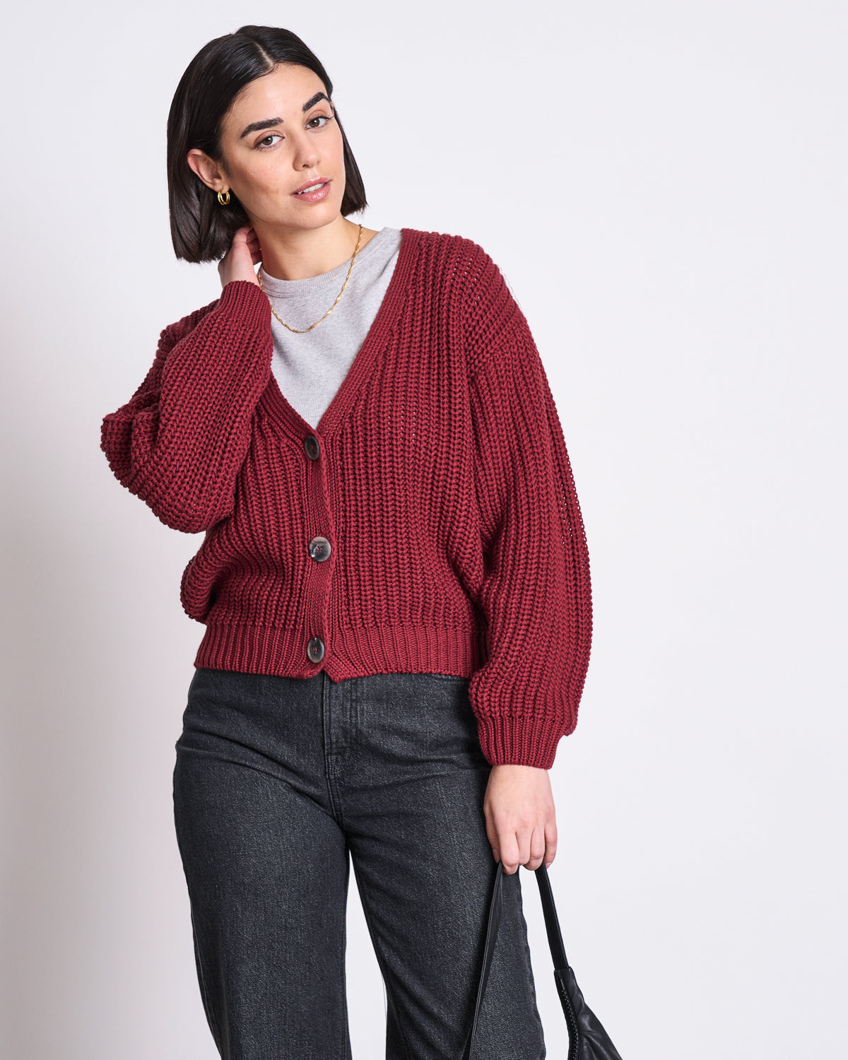 CHUNKY CARDIGAN LENA SYRAH GOTS