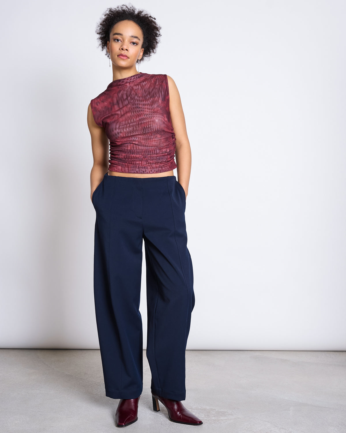 RUFFLE MESH TOP LAGUNA CARMINE CURL T-shirt jan-n-june 2