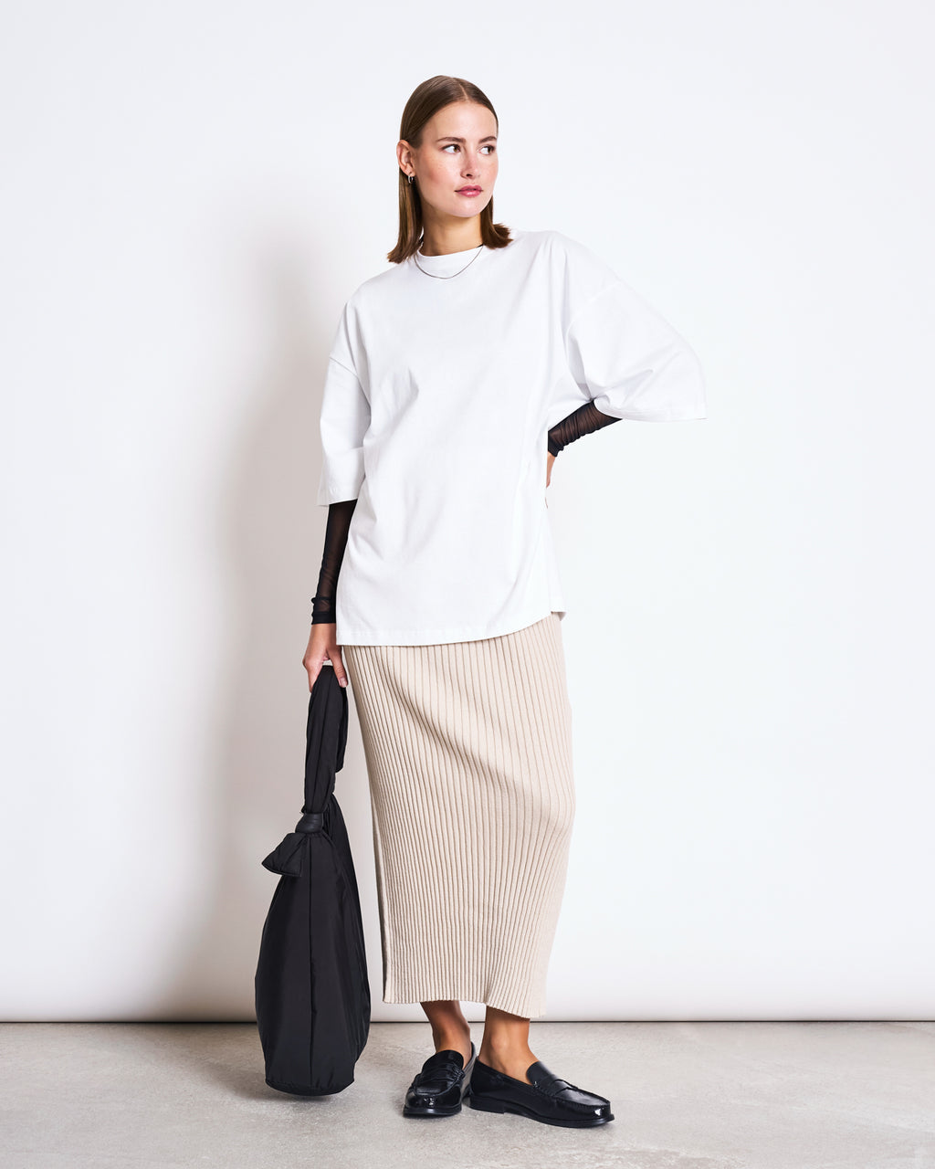 MIDI KNIT SKIRT EBBA IVORY GOTS