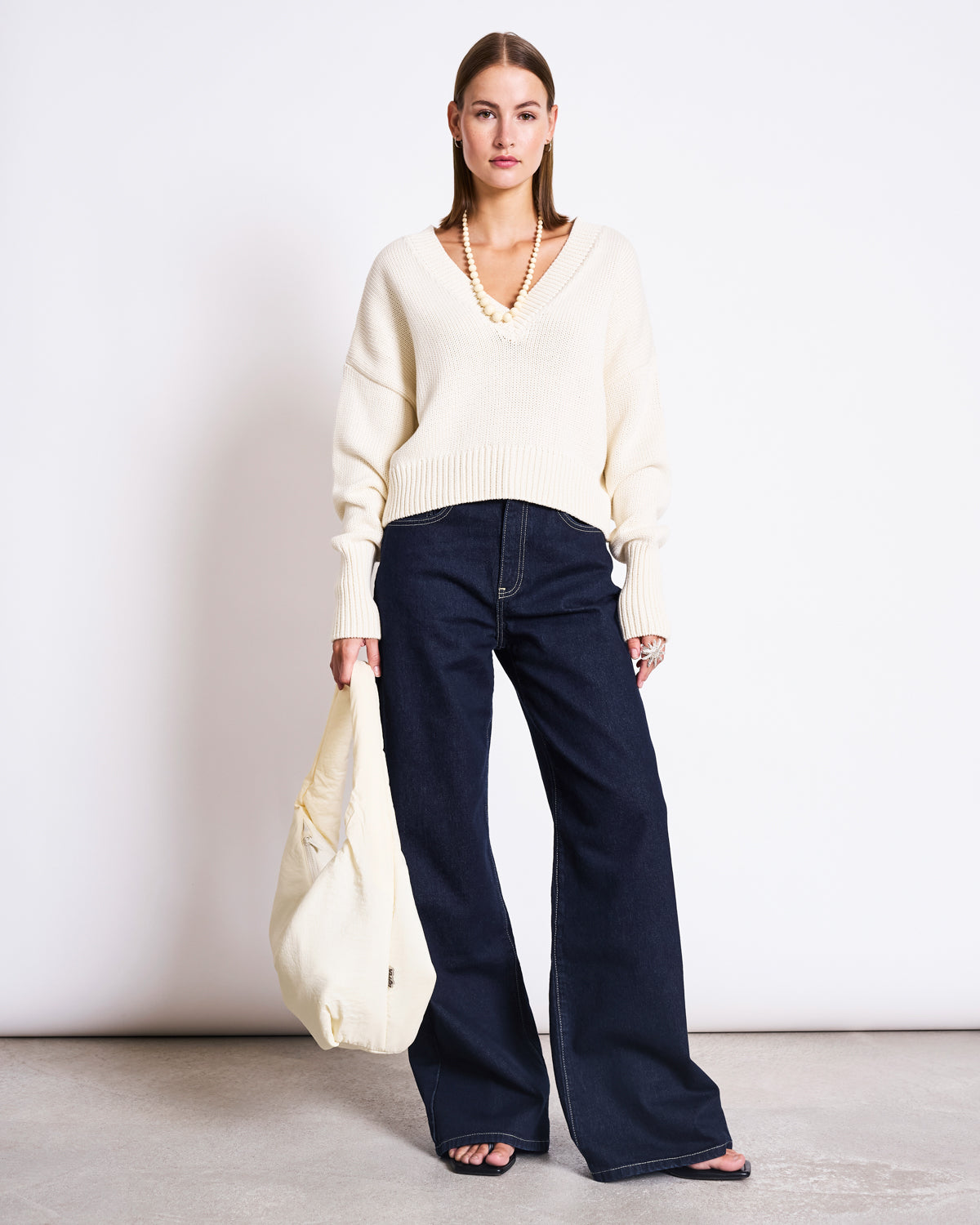 V-NECK JUMPER LUZ OFFWHITE GOTS
