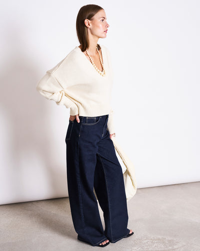V-NECK JUMPER LUZ OFFWHITE GOTS