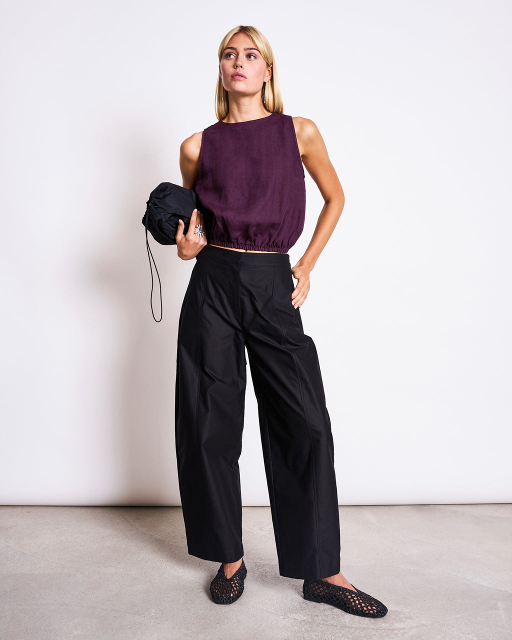 CROPPED LINEN TOP LUPIN CHERRY LACQUER T-shirt jan-n-june 1