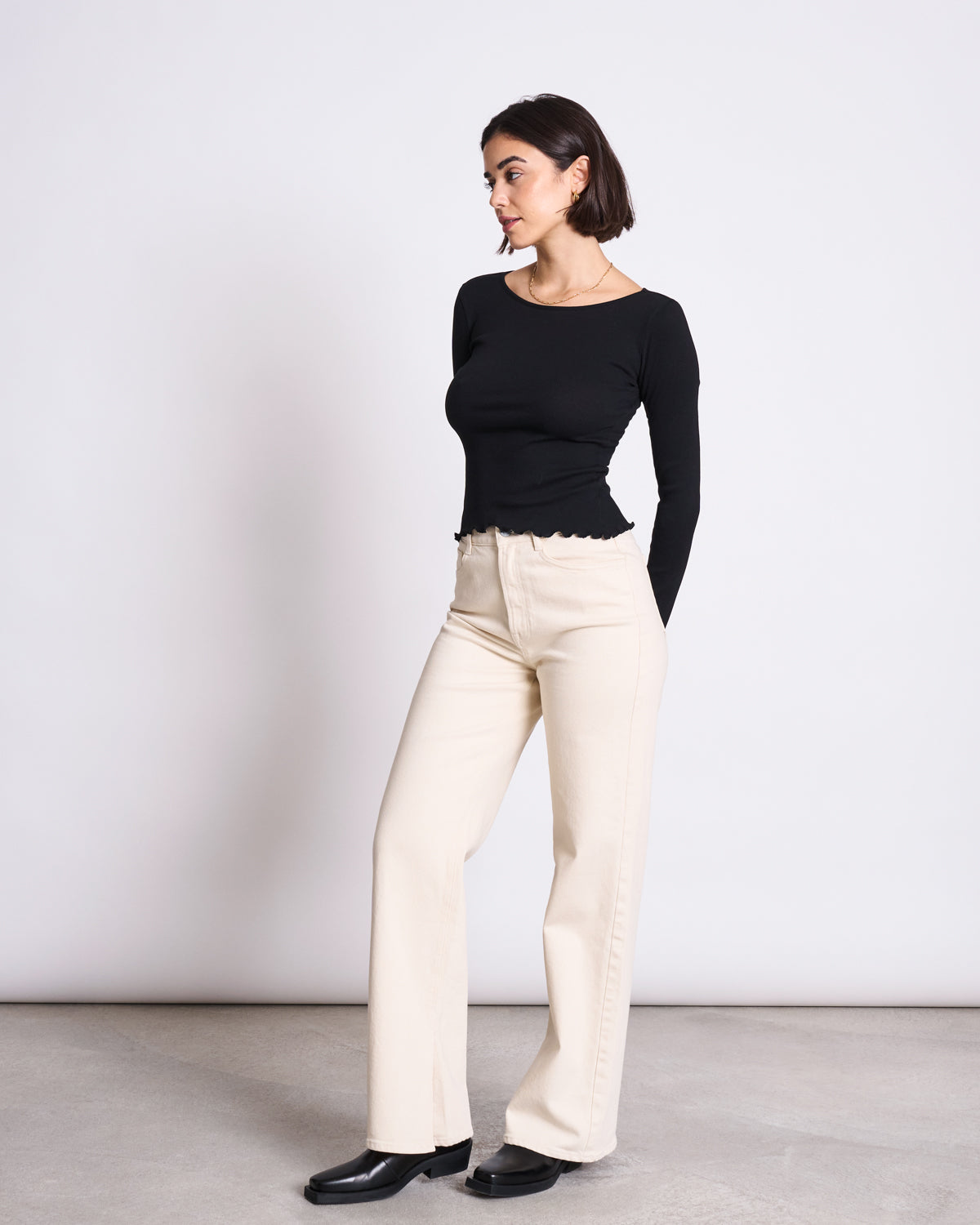 SLITTED WIDE LEG JEANS SELENE ECRU