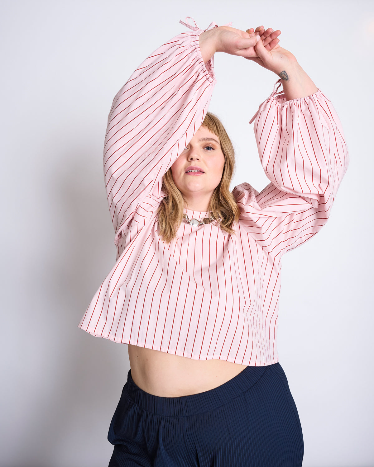 PUFFY SLEEVE BLOUSE NIBS PALE PINK STRIPED GOTS Blouse jan-n-june 6