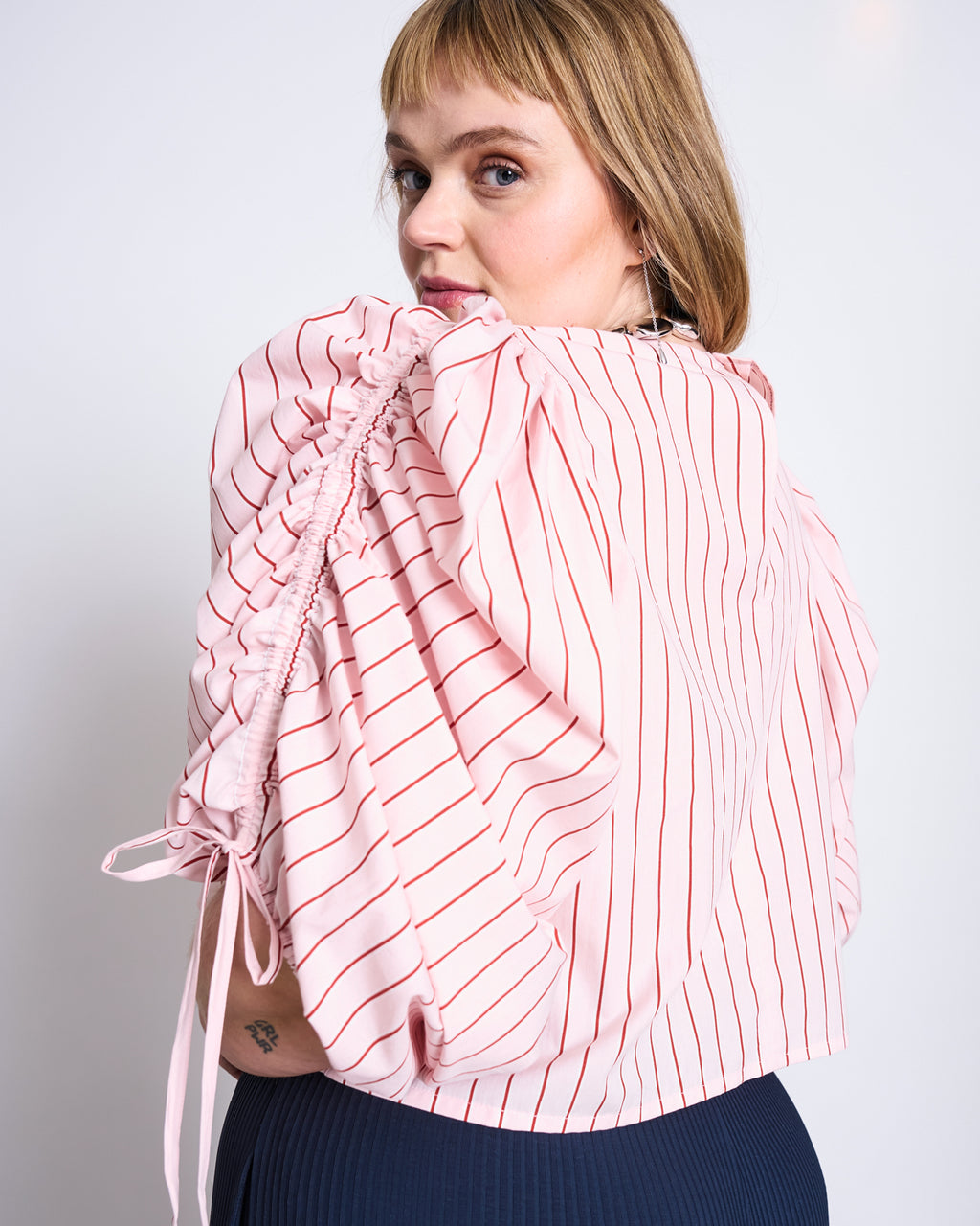 PUFFY SLEEVE BLOUSE NIBS PALE PINK STRIPED GOTS Blouse jan-n-june 3