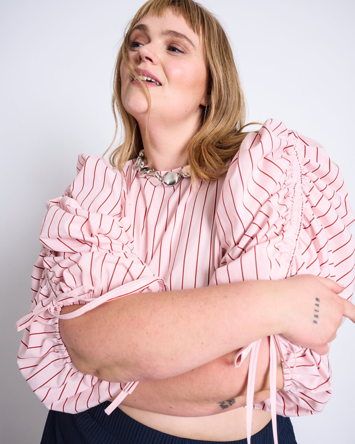 PUFFY SLEEVE BLOUSE NIBS PALE PINK STRIPED GOTS Blouse jan-n-june 1