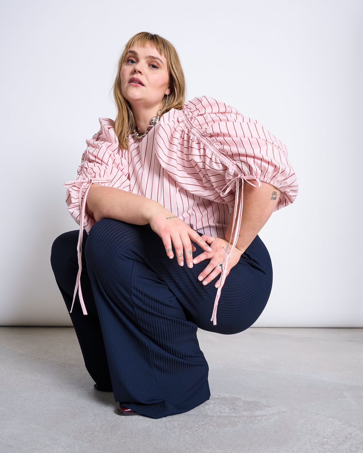 PUFFY SLEEVE BLOUSE NIBS PALE PINK STRIPED GOTS Blouse jan-n-june 2