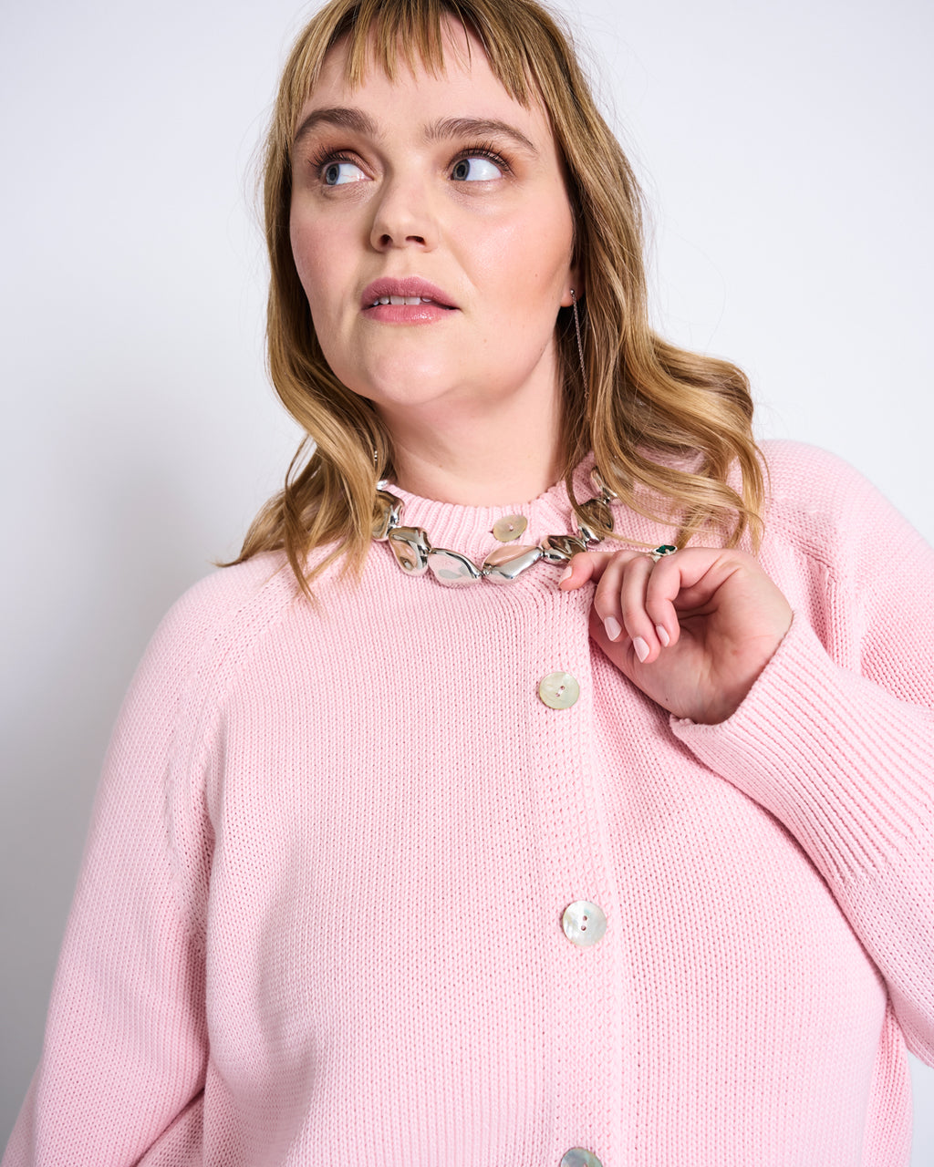 RELAXED CREWNECK CARDIGAN SIVIA PALE PINK GOTS Cardigan jan-n-june 2