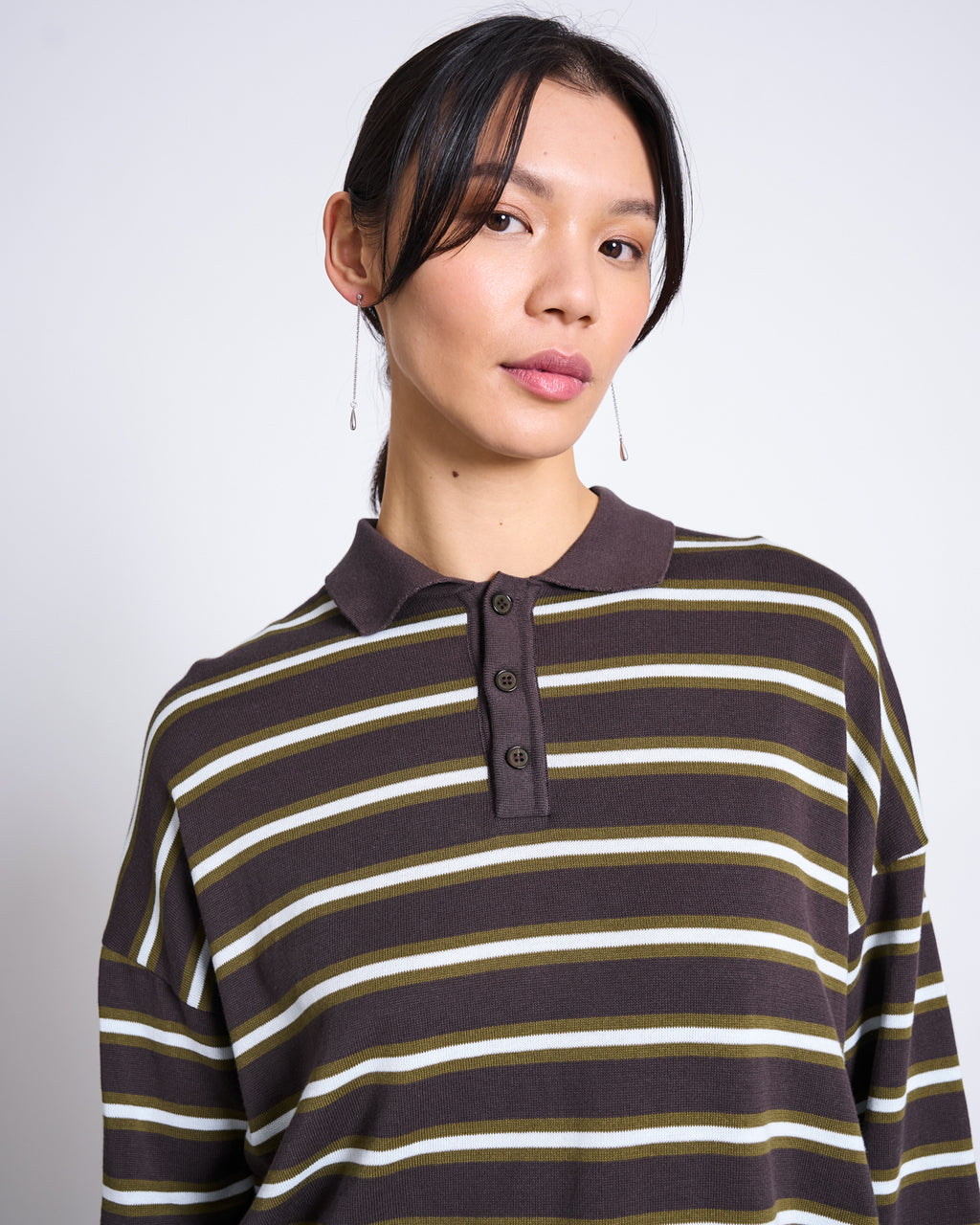 KNIT POLO SWEATER ETTA ZARTBITTER STRIPED GOTS